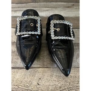 Liliana Black Patent Pointed Mules with Rhinestones Size 7